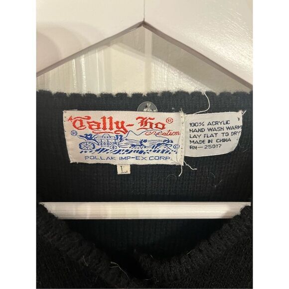 Vintage Tally-Ho Black Acrylic Gold Button Cardigan Sweater sz L - Picture 3 of 4